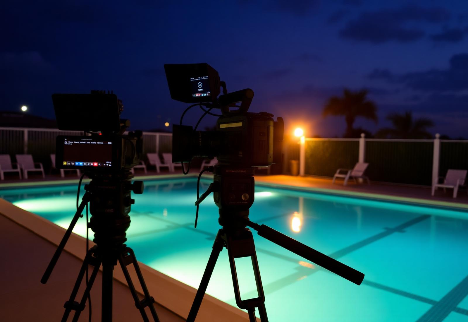Production camera setup poolside